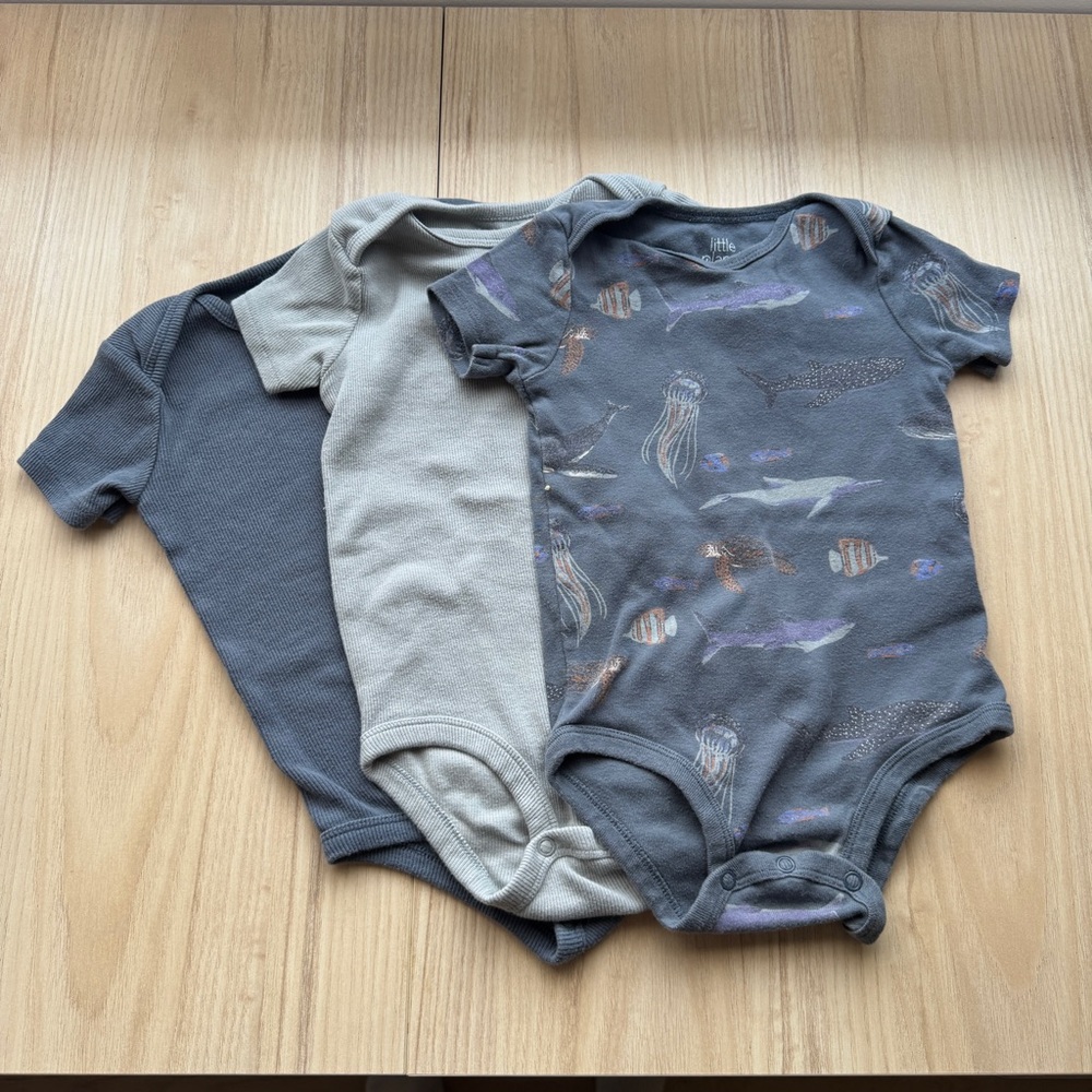 Set of 3 Blue Kids One-Piece Organic Bodysuits
